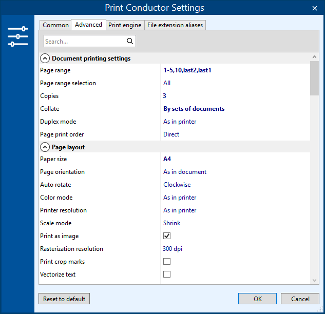 Set print options for multiple files