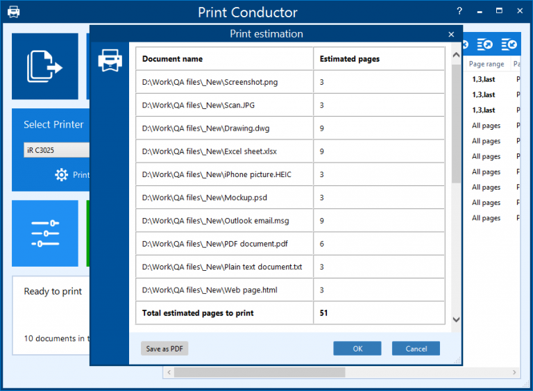 Batch print multiple pdf text and image files with print conductor