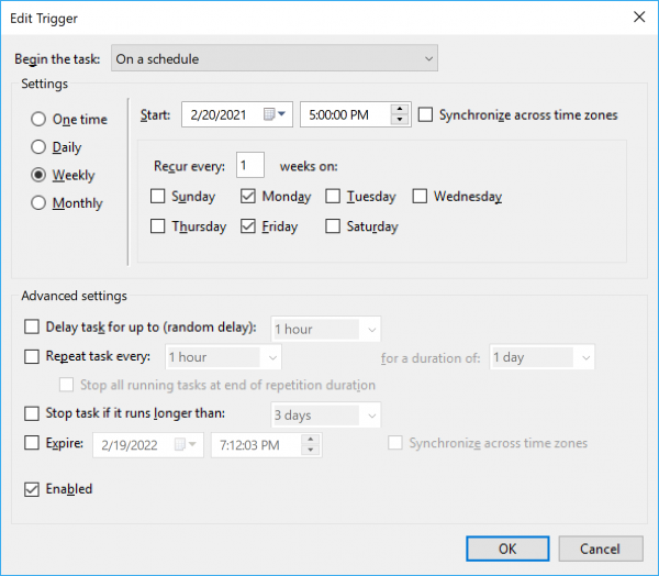 Add a time trigger in Task Scheduler