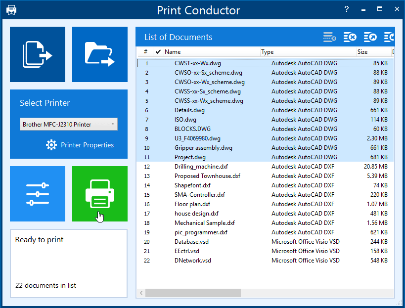 Print to CAD. Mcdx. Select areas