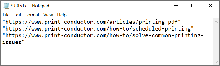 Import a list of web pages (URLs) to be printed with Print Conductor