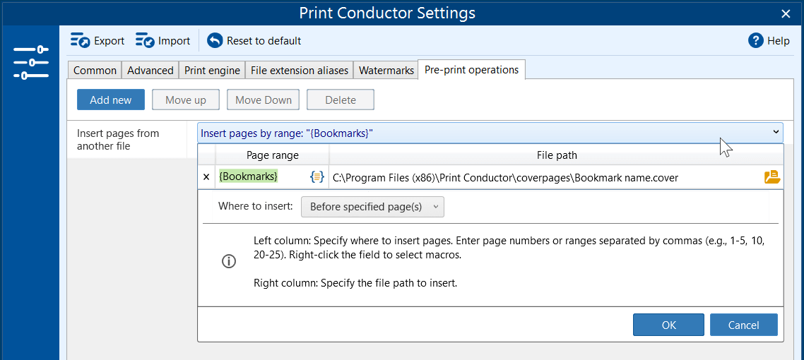 Add separator page between each bookmark section