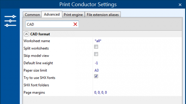 Advanced print settings for CAD drawings