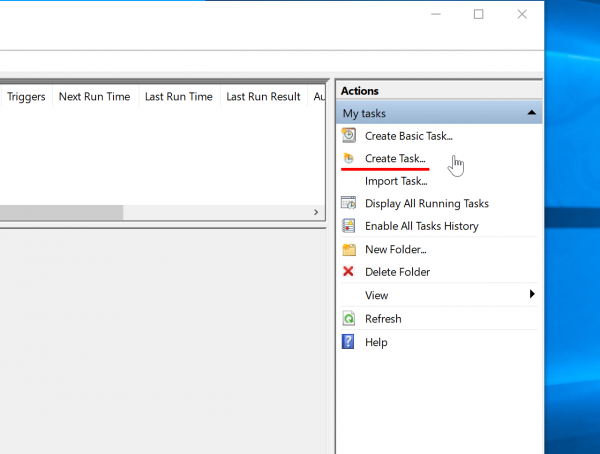 Create a new task in Task Scheduler