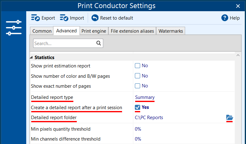 Save the Detailed report after each print session automatically
