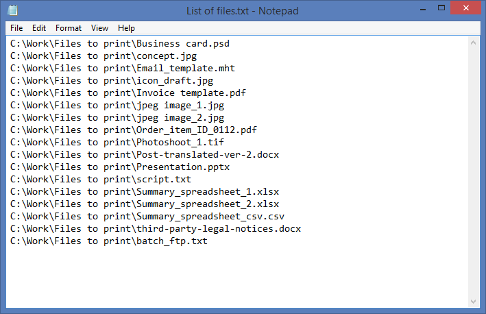 Creating a file list in a text file