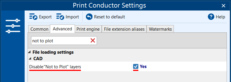 Disable printing "Not to Plot" layers