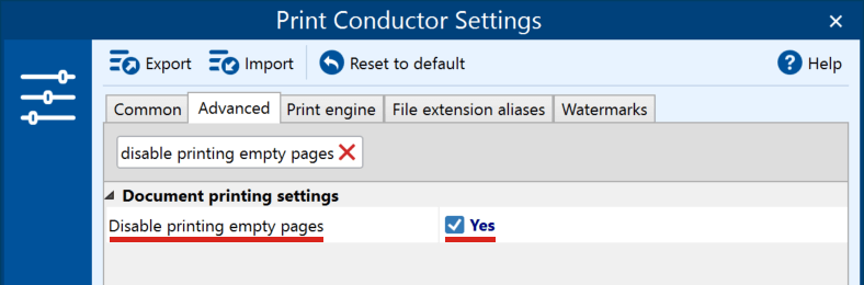 Disable printing empty pages in Print Conductor