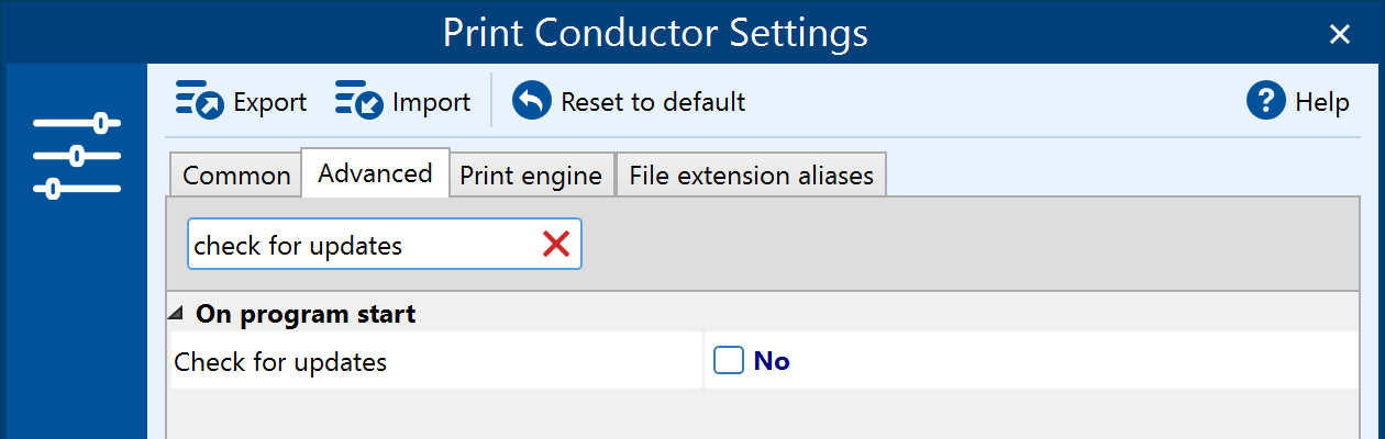 Disable update prompts in Print Conductor