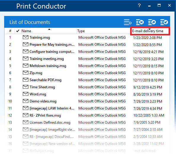 How to sort files by email delivery time before printing