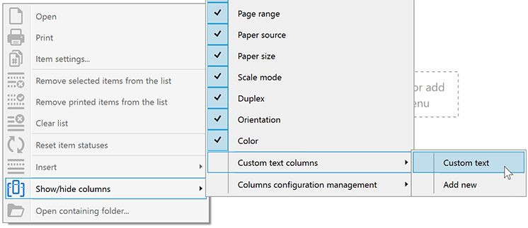 Turn on Custom text columns in Print Conductor