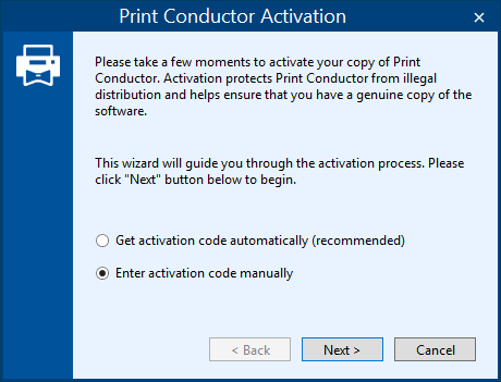 Enter activation code manually