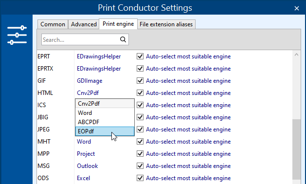 Select print engine to print HTML directly