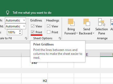 Print gridlines in Excel