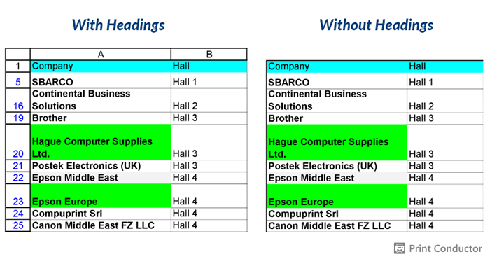 Batch print Excel spreadsheets with or without headings