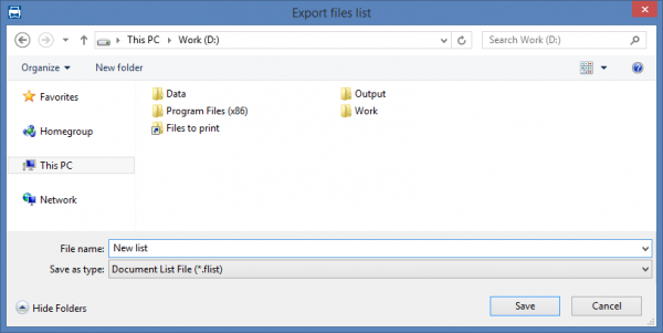 Save a list file in .flist extension