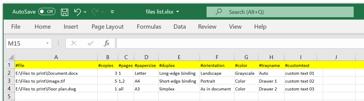 Import an Excel file to Print Conductor as a list of files