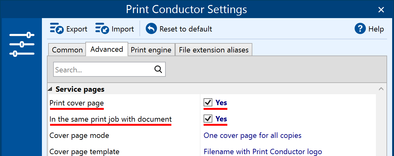 Print cover page in the same print job with the document