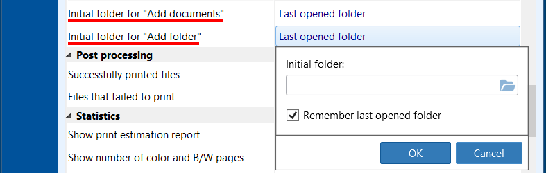 Set initial folder for Add Documents and Add Folder buttons