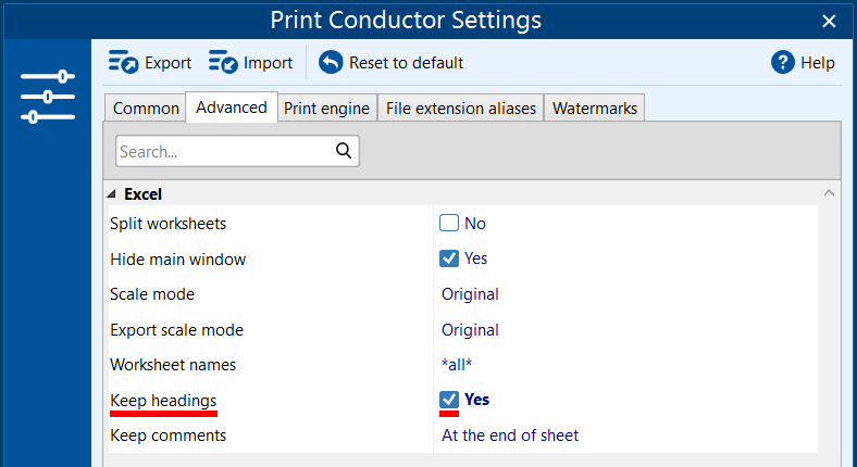 Print Excel's XLS, XLSX, CSV headings (rows and columns)