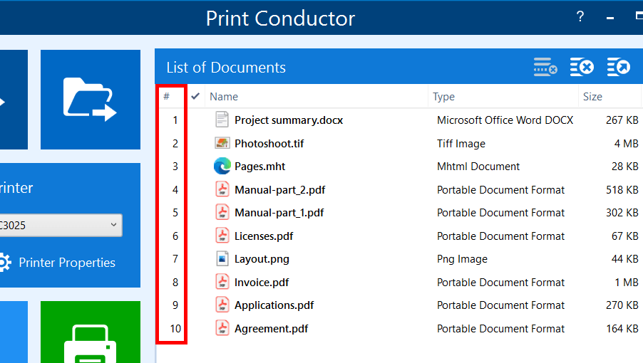 Print item's index number in Print Conductor