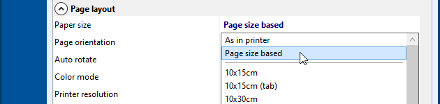 Automatically select paper format based on page size