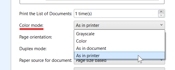  Set color mode in Print Conductor
