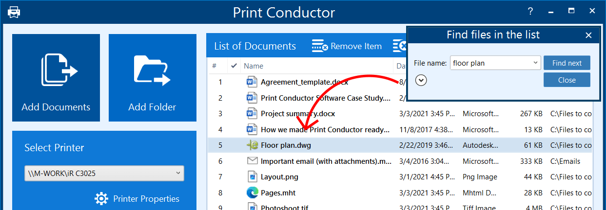 Quickly find files in the List of Documents (Ctrl + F)