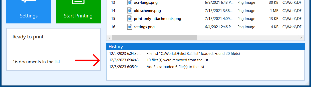 View history of actions made to your List of Documents (Ctrl + H)