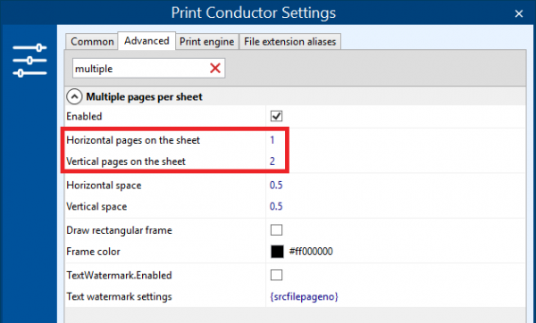 Place two pages vertically when printing