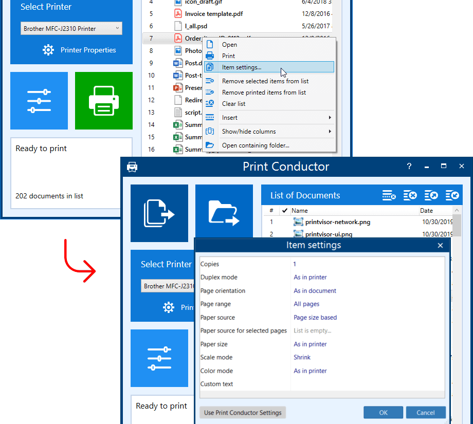 Individual print settings for each file