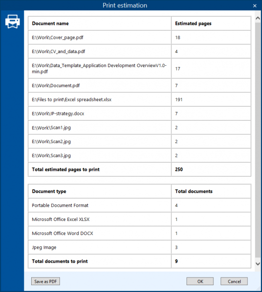 Estimate a print job before a batch print session