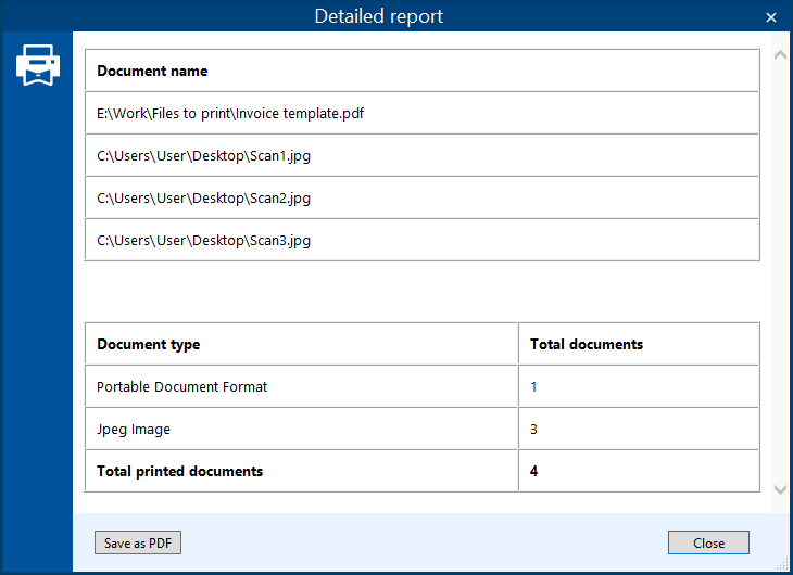 Detailed report – Summary without pages