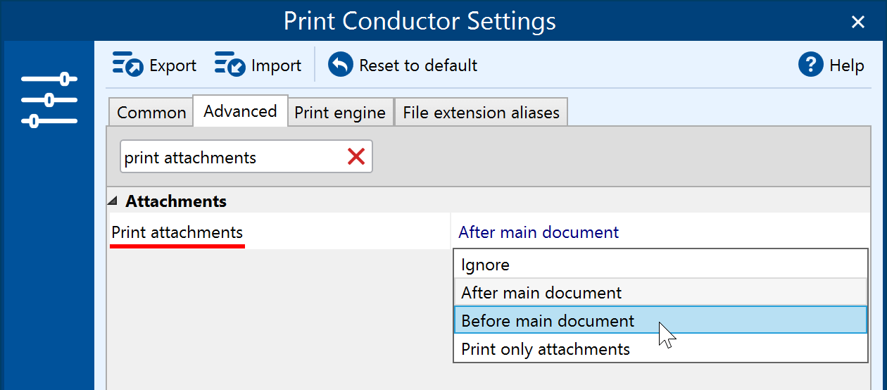 How to change the order of combining documents and attachments