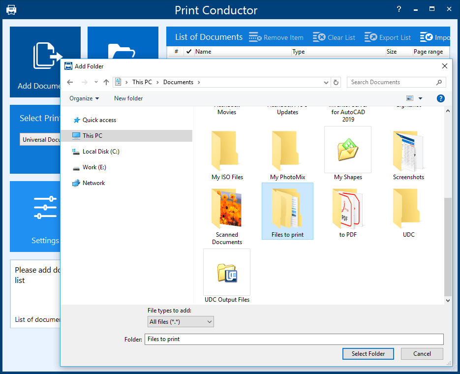 Print Conductor screenshot - Add folder