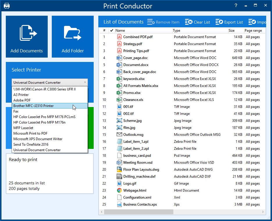 Print Conductor screenshot - Arrange files order