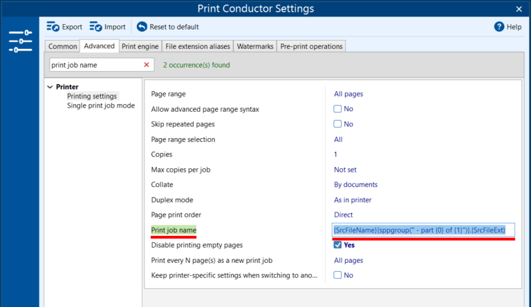 Printer Driver File Type Example Document Printing Settings | Batch Printing with Print Conductor