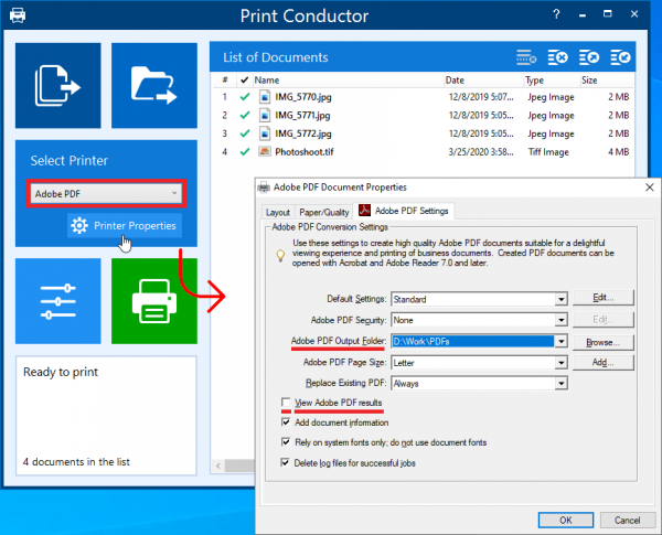 Convert multiple files in bulk via Adobe PDF printer