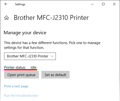 Printer status – Idle