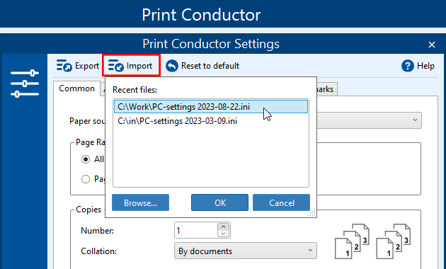 Quick loading of recently saved Settings file (.ini)