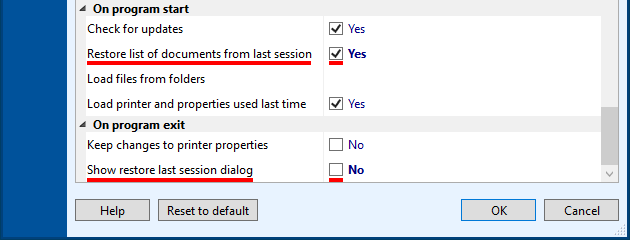 Restore the List of Documents with individual item settings