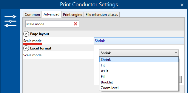 Set scale mode for printing