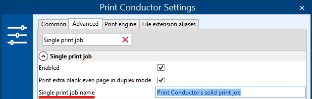 Define print job name in Single print job mode