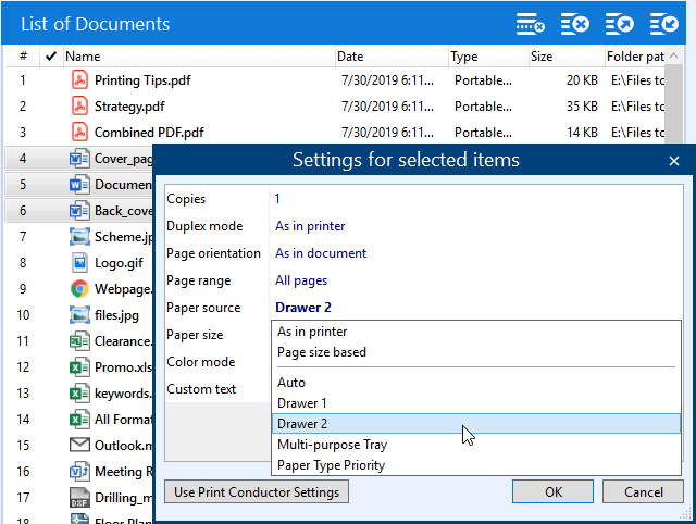 Use different input printer trays in Single print job mode