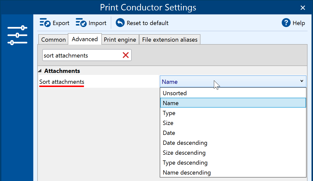 How to sort attachments before printing