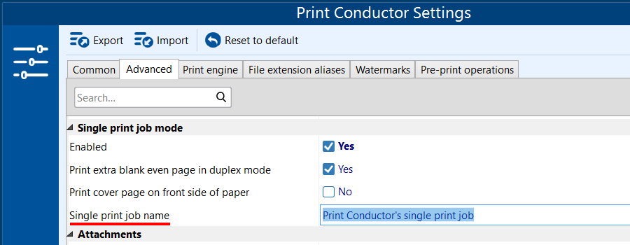 Define print job name in Single print job mode