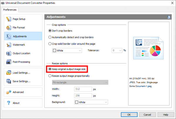 Keep original output image size for TIFF - Universal Document Converter