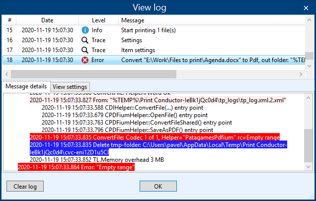 View log in Print Conductor