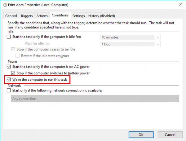 Run printing on schedule if your PC is in sleep mode
